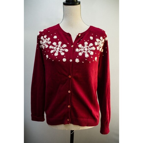 Eddie Bauer Collectibles Snowflake Angora Cardigan Sweater Womens Medium Black - Picture 1 of 6